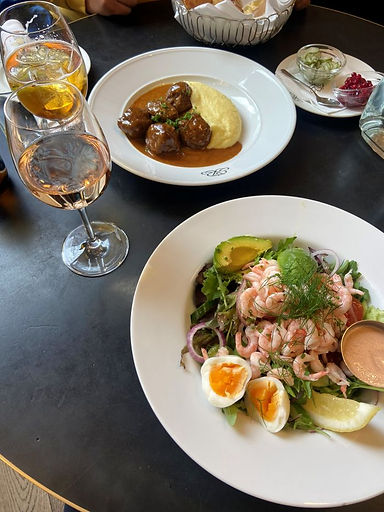 Prawn Salad and Swedish Meatballs at Riche