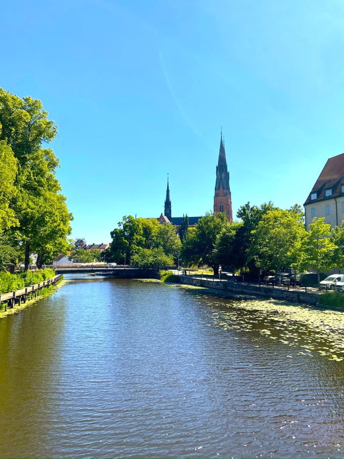 Uppsala Cathedral Spires Above the River