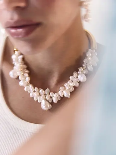 MISHO — pearl necklace and earrings