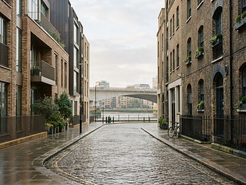 Illustrative London Bridge riverside street scene with a mix of modern and older buildings