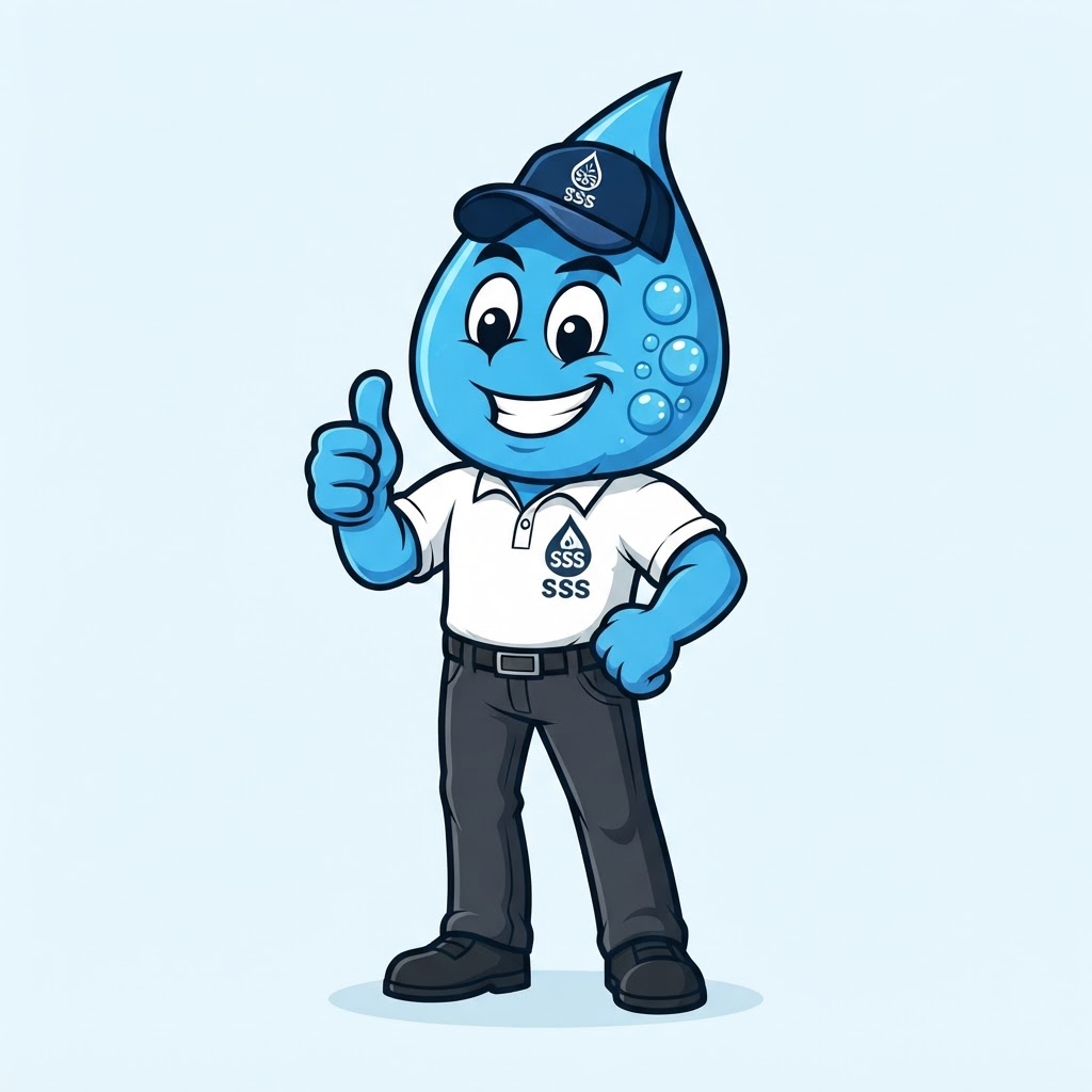 Southern Sudds’ smiling blue water-drop mascot giving a thumbs up
