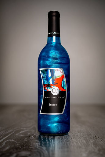 Blue Indigo wine bottle photographed for August Hill Winery