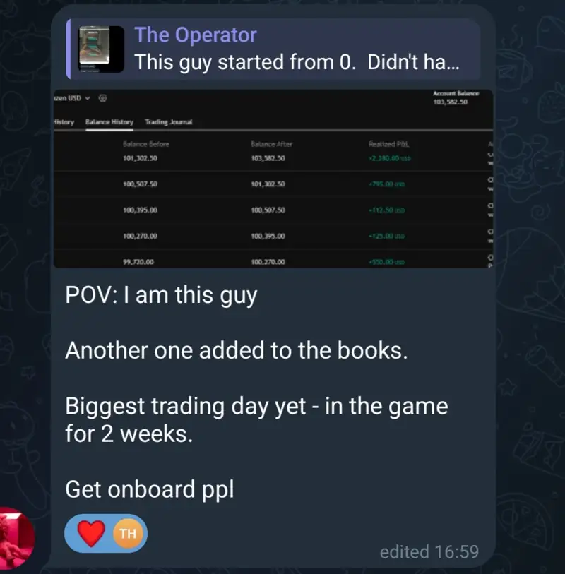 Student post in a group chat with a balance history screenshot