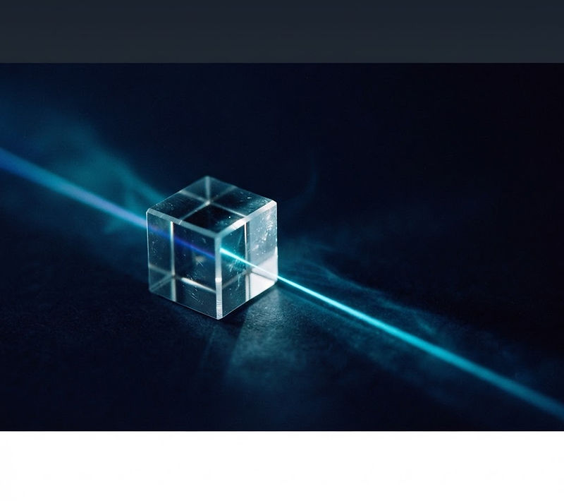 Glass prism refracting a beam of cyan light