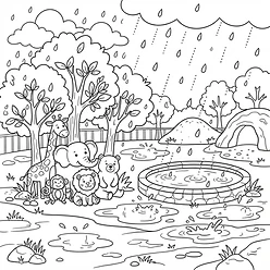 Coloring sheet 3: Rainy Day at the Zoo