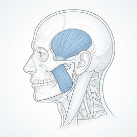 Anatomische Darstellung der Kaumuskulatur (Masseter) und Schläfenmuskulatur (Temporalis) bei Bruxismus