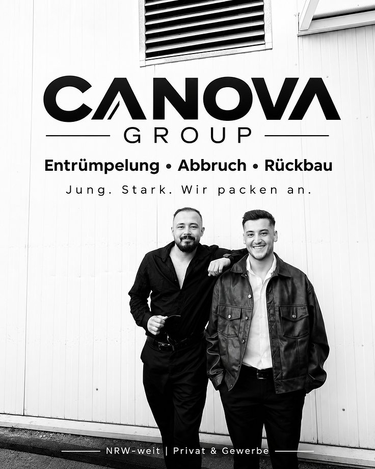 Zwei Personen vor einer Wand mit Canova-Group-Schriftzug.