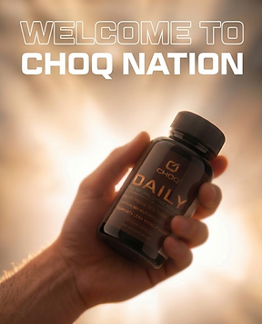 CHOQ Daily supplement bottle held in hand