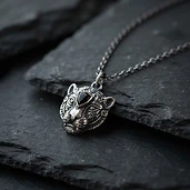 Collar de plata con jaguar y obsidiana