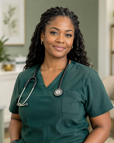 Illustrative portrait of a wellness professional — not a real identified person