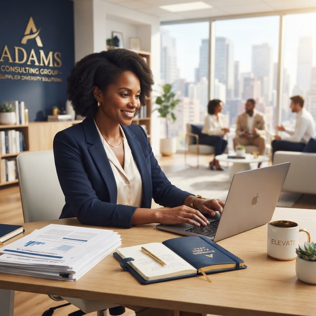 Business owner reviewing her supplier registrations and certifications