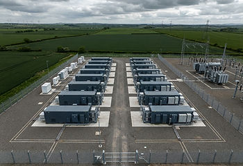 Aerial view of a grid-scale battery energy storage facility