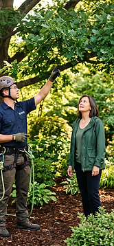 Landscaper trimming plants