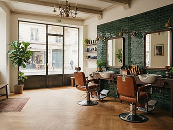 Illustration générée de l'intérieur du salon fictif Les Ciseaux de Léon.