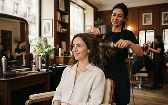 Illustration d'un brushing sur cheveux mi-longs.