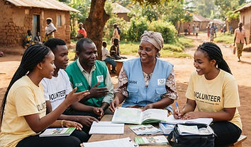 Community health workers and volunteers collaborating outdoors