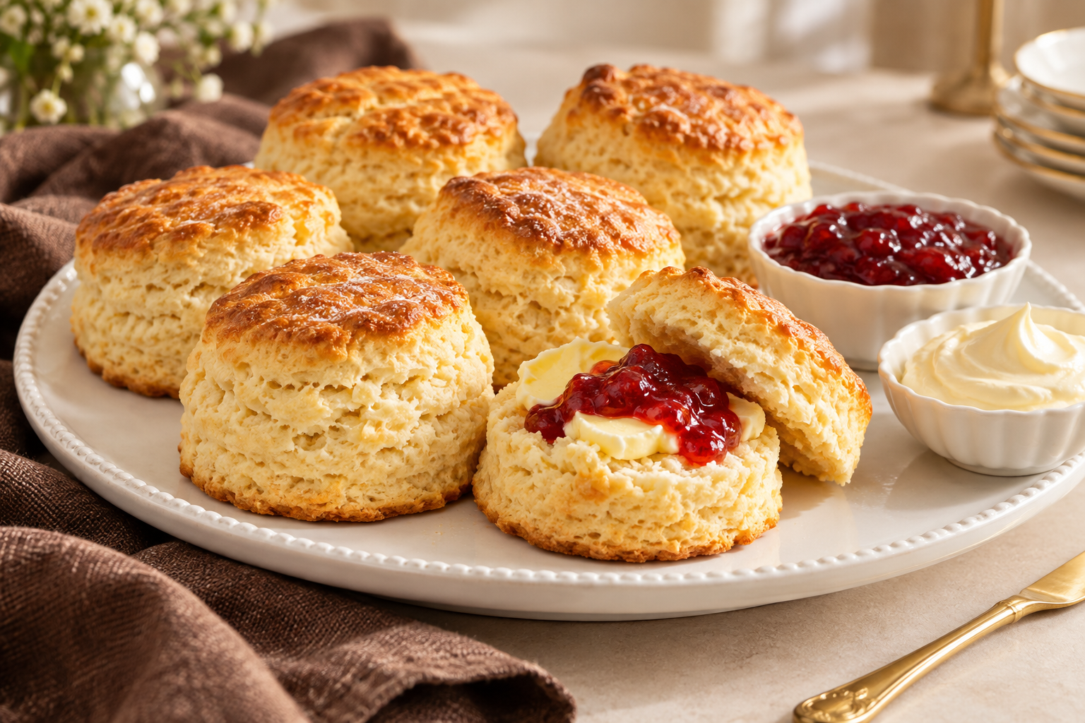 Golden Scones with Jam & Cream