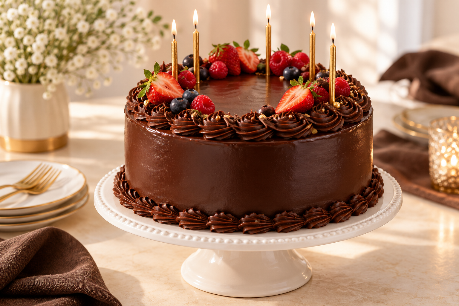Chocolate Birthday Cake with Berries