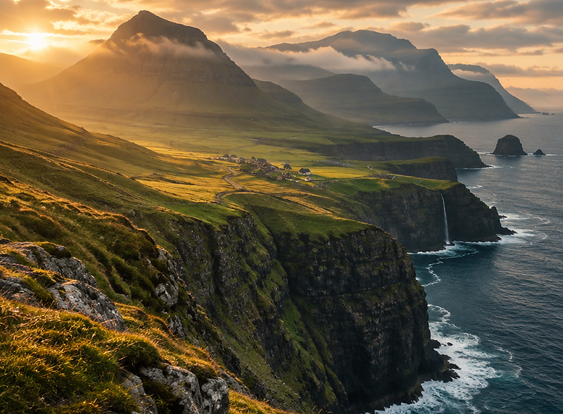 A remote coastline at golden hour