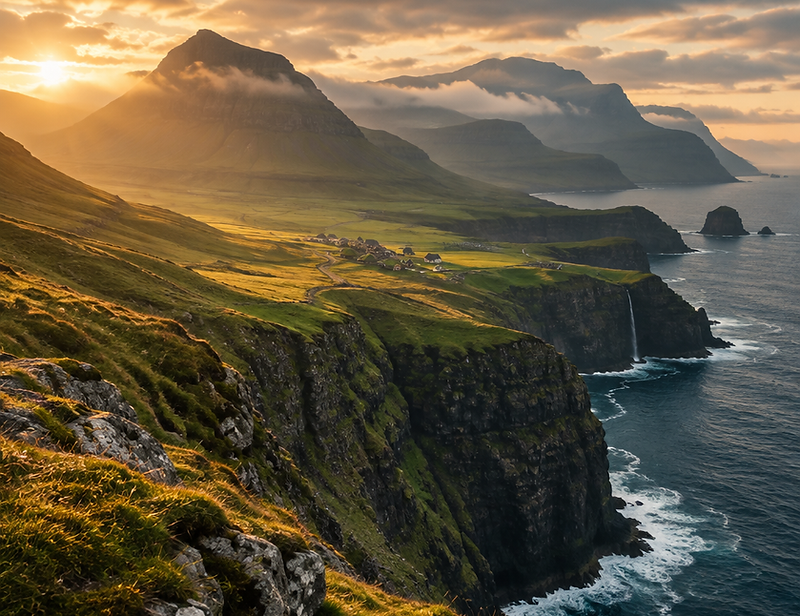 A remote coastline at golden hour