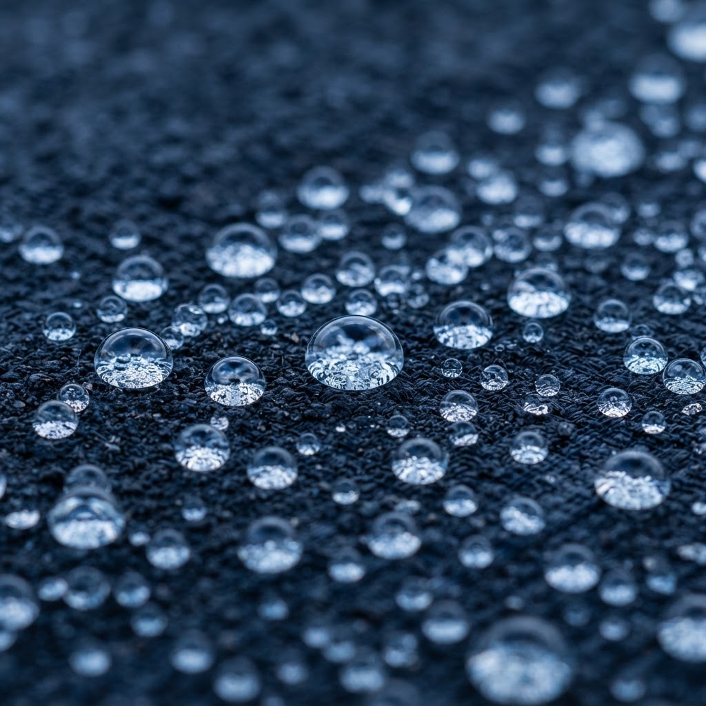 Gouttes d'eau perlant sur une membrane d'étanchéité