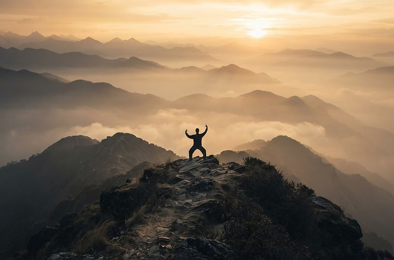 Misty mountains at sunrise