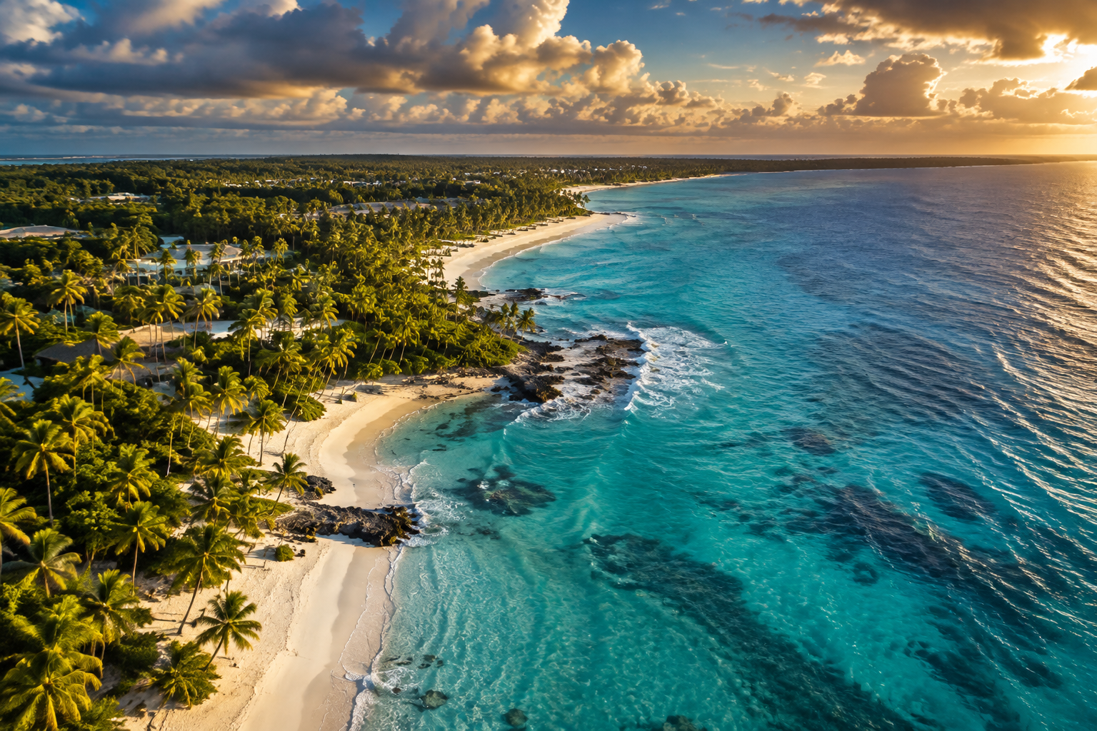 Punta Cana na Dominikanie — wybrzeże z turkusową wodą z lotu ptaka