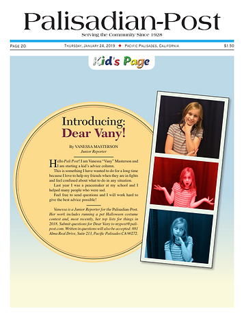 Dear Vany column: Kid's Page · Page 20, January 24, 2019