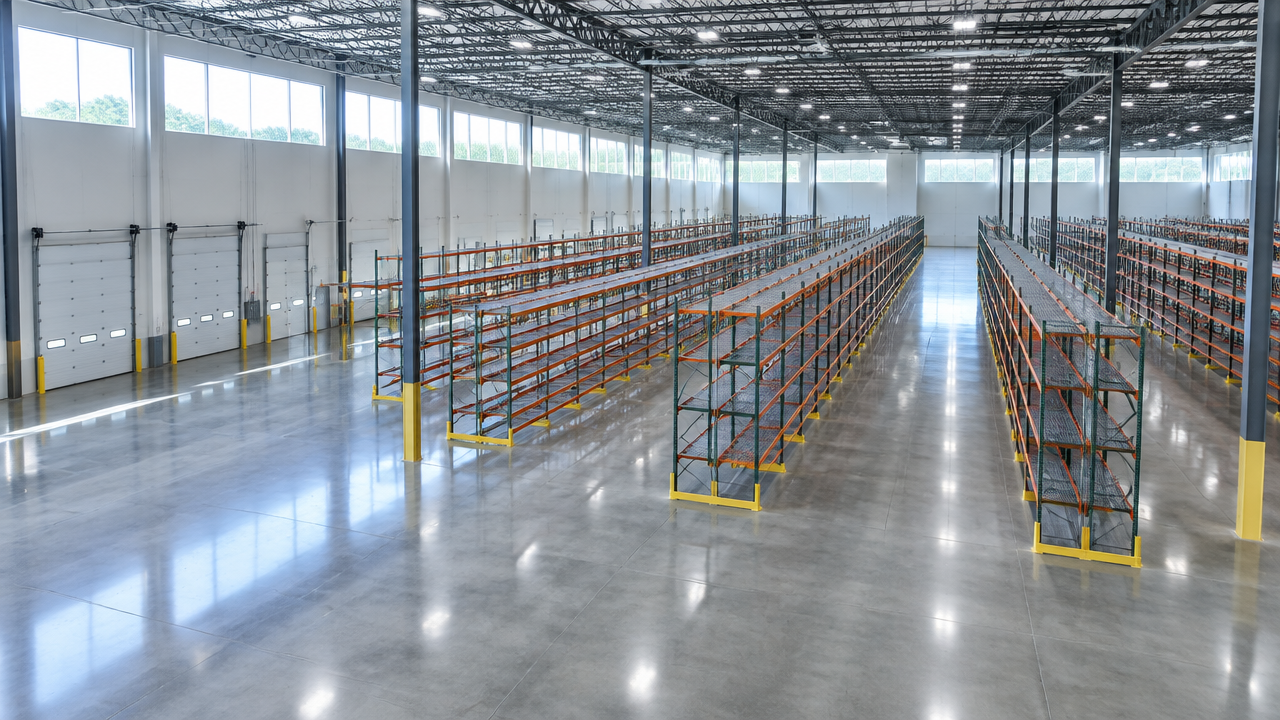 Interior of LGX Dock warehouse in Lakeland, FL with high ceilings
