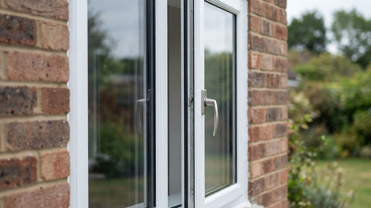 A new white uPVC double-glazed window fitted to a brick house