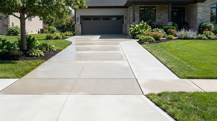 Freshly pressure-washed bright clean driveway