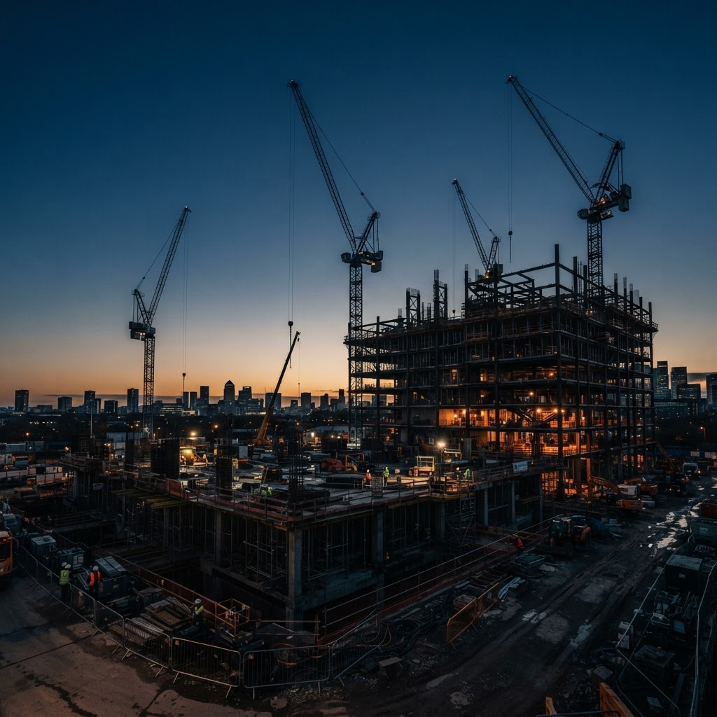 Construction site at dusk