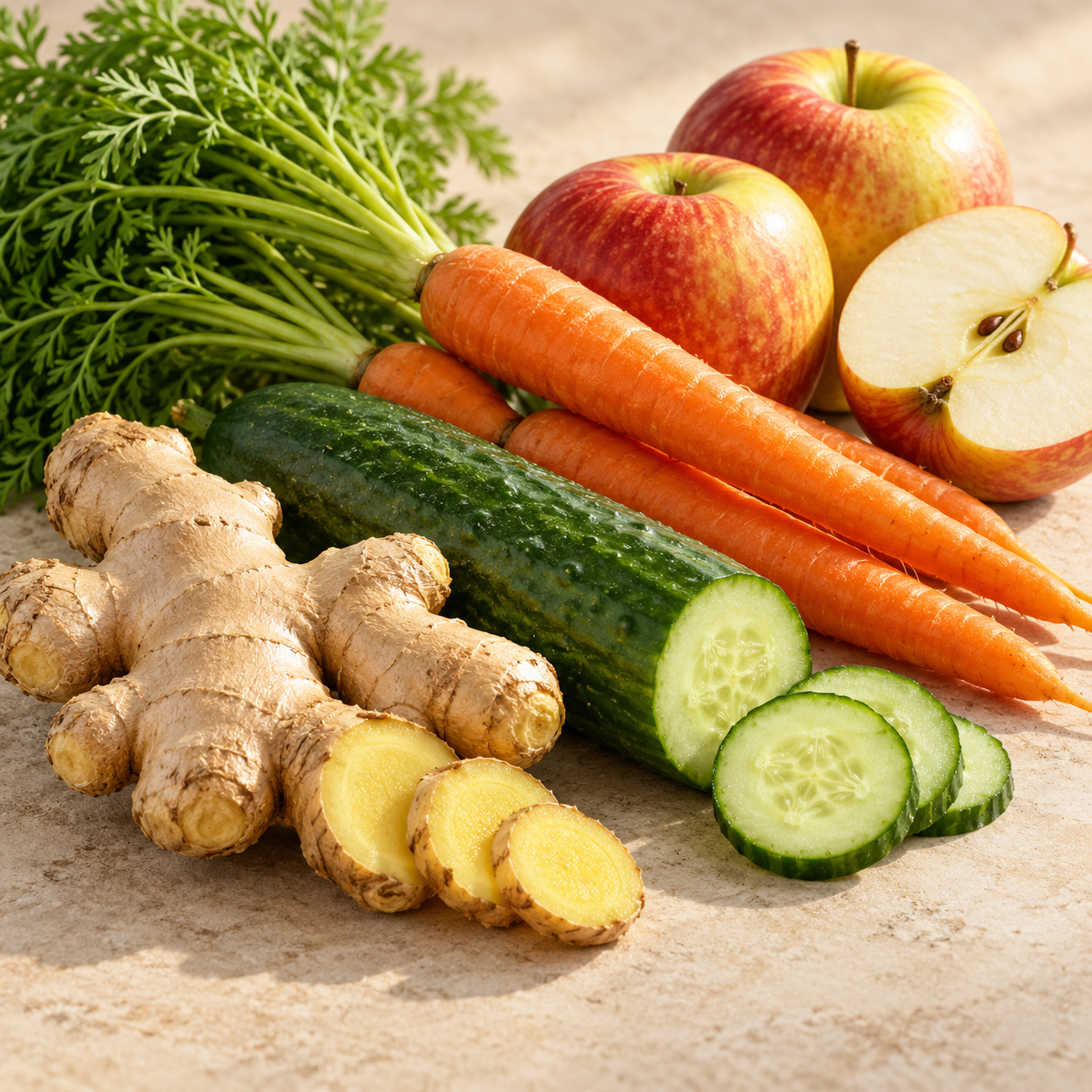 Ginger Snap juice with ginger, cucumber, carrots and apples