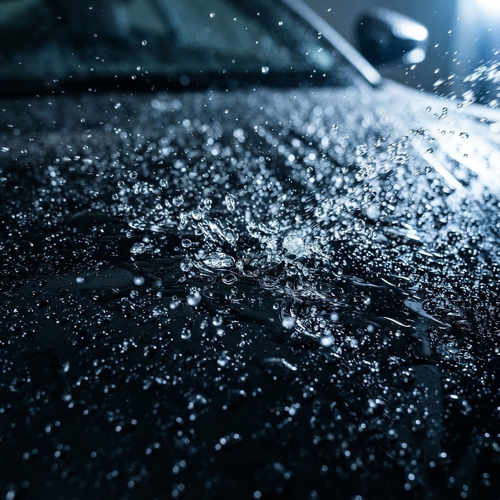Water droplets on a luxury car