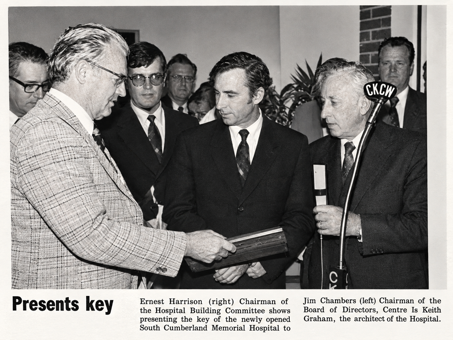 Keith L. Graham receiving the key to the newly opened South Cumberland Memorial Hospital