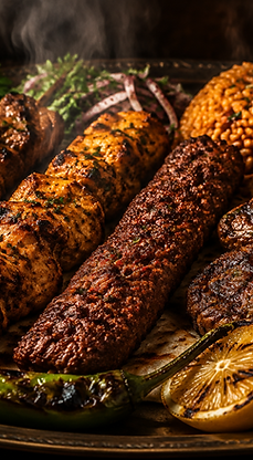 Char-grilled Turkish mixed kebab platter with lamb, chicken and adana