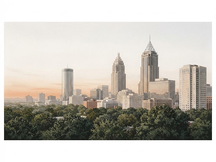 Architectural illustration of the Atlanta skyline