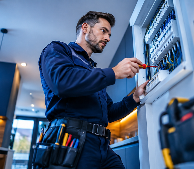 Professional electrician carrying out electrical work