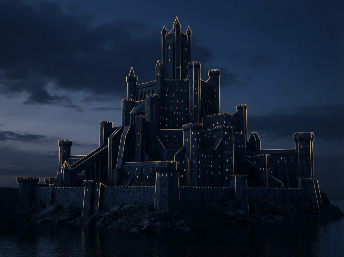 Gold-lit citadel architecture