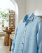 Linen Beach Shirt - Sky Blue (Sky Blue), worn or held by model