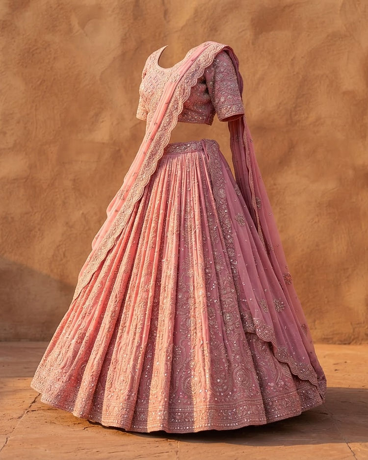 Georgette Embroidered Lehenga (Pink), product photo