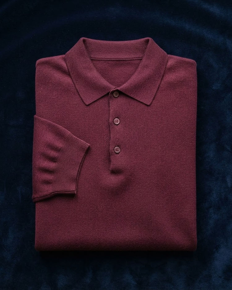 Merino Wool Blend Polo - Wine (Wine), product photo
