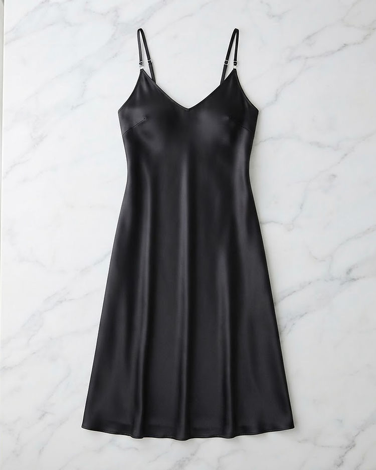 Satin Slip Midi (Midnight Black), product photo