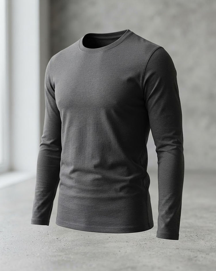 Long Sleeve Basic Tee - Charcoal (Charcoal), product photo