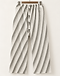 Grey and white diagonal band pleated trousers on a wooden hanger