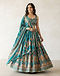Printed Lehenga with Dupatta (Teal), worn or held by model