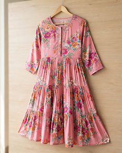 Floral Print Tiered Kurta (Pink), product photo