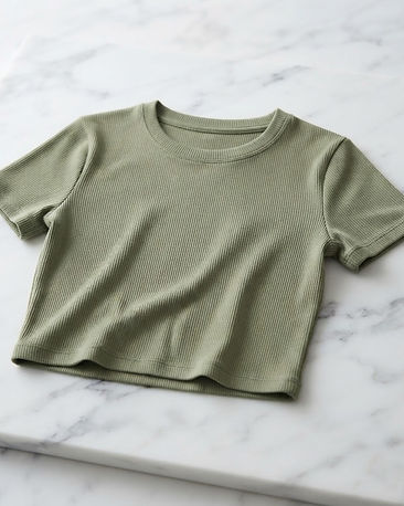Ribbed Cropped Tee (Sage Green), product photo