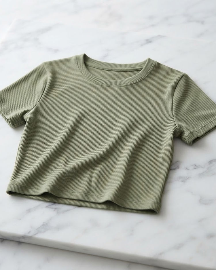 Ribbed Cropped Tee (Sage Green), product photo