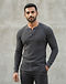 Long Sleeve Henley - Charcoal (Charcoal), worn or held by model